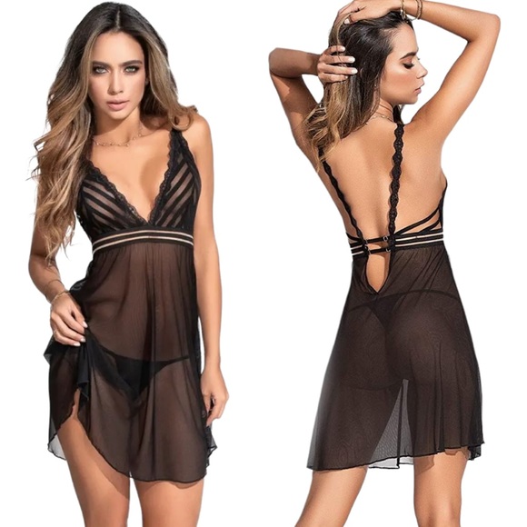 Mapale Other - Mapale Lingerie Babydoll with Matching G-String Black M NWT